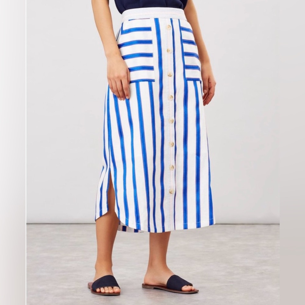 NWOT Womens Size 4 Joules Orielle Linen
Button-Up Midi Skirt with Pockets